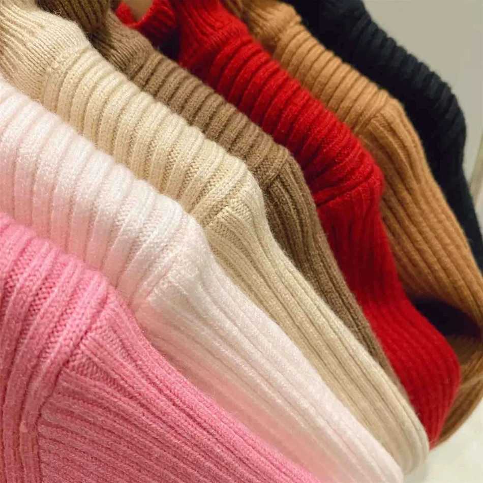 Cozy Girls High Collar Solid Color Sweater Autumn Winter Knitted Sweater Ruffle Collar Small and Medium Childrens Casual Sweater W241205
