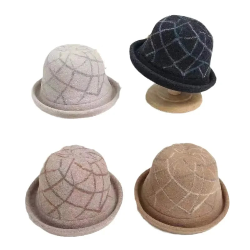 Retro style beige womens wool hat upturned ribbon closed Fedora hat womens winter hat blower church hat 241205