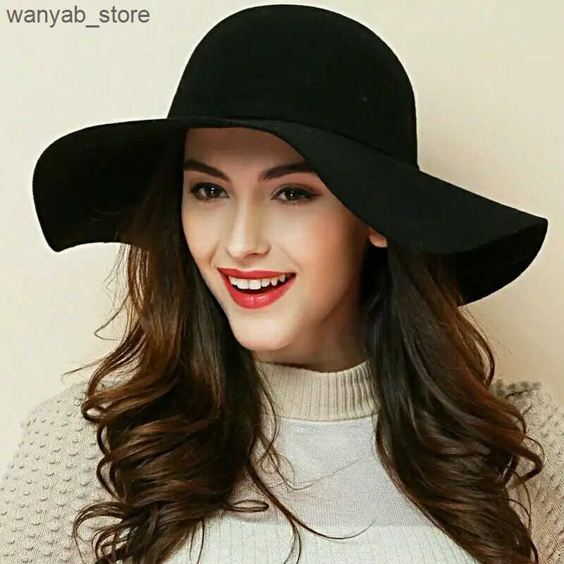 Cloches Home>Products>Quality>Wool>Fashion New Retro Womens Soft Padded Wide Brim Felt Fedora Cloche Hat L240910