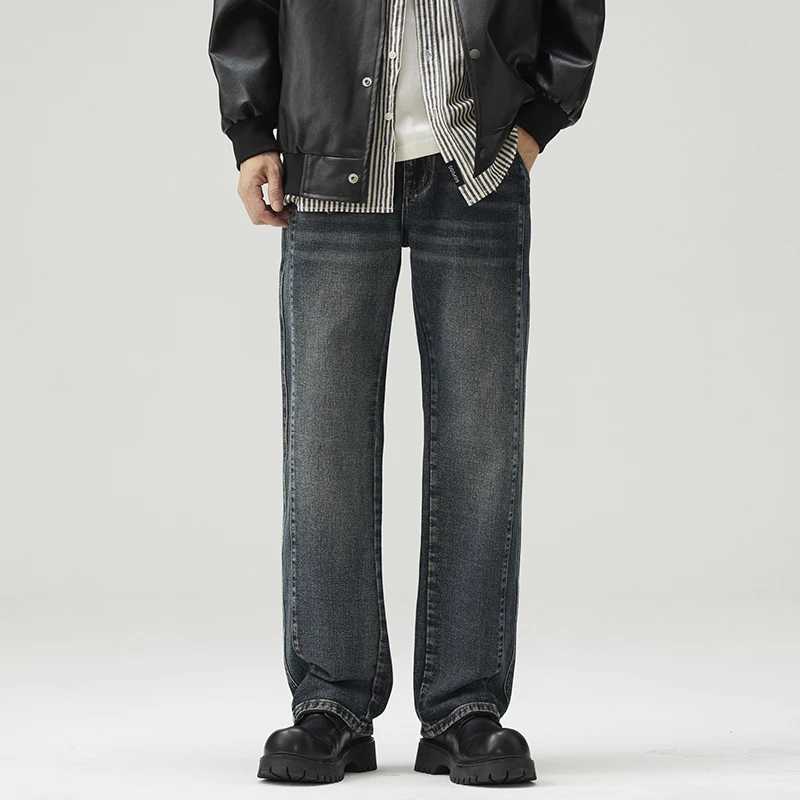 Autumn New Mens Bag Straight Jeans Solid Color Retro Fashion Korean Jeans High Street Soft High Quality Mens Trouser W241205