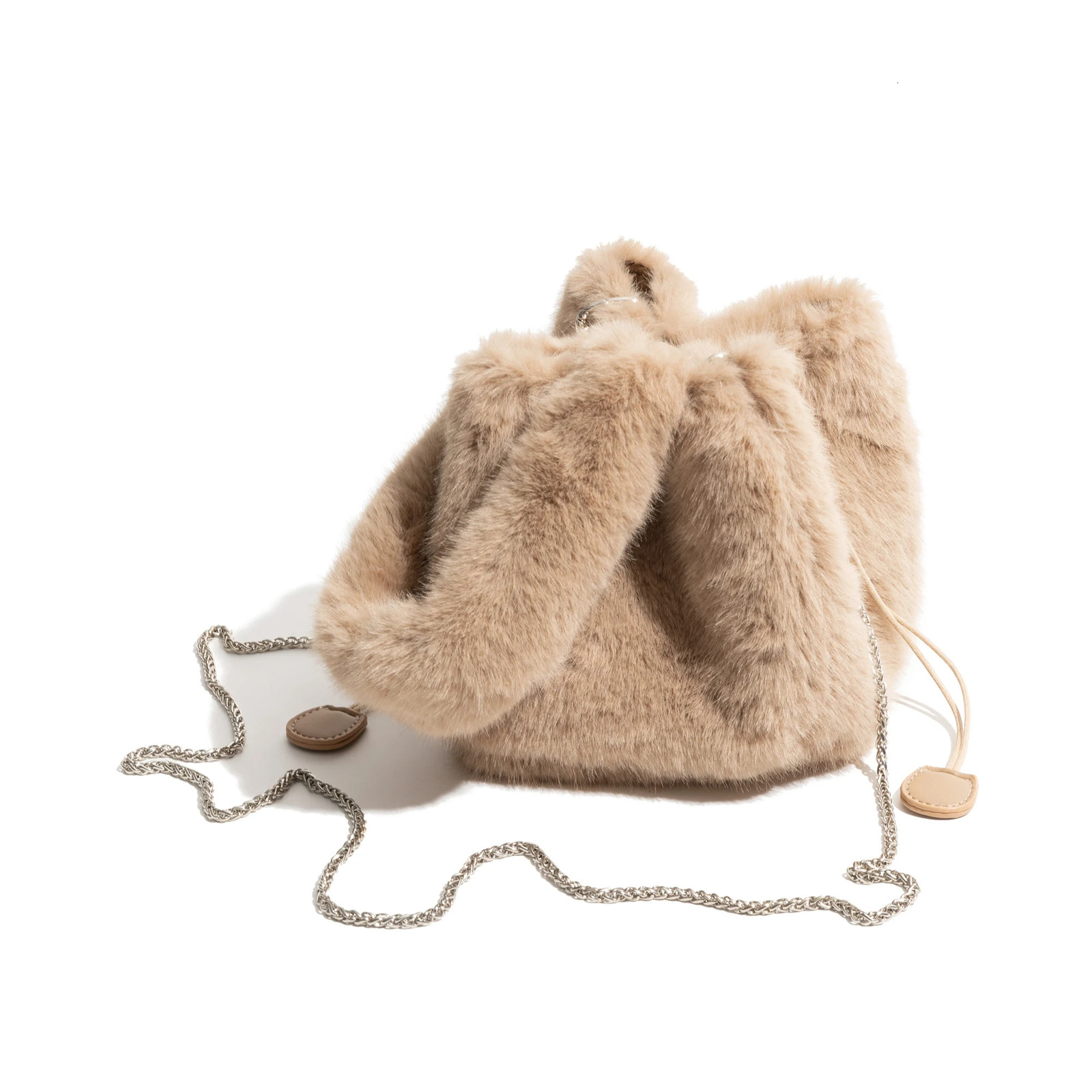 Womens fashionable plush faux fur small bucket homeless handbag 241205