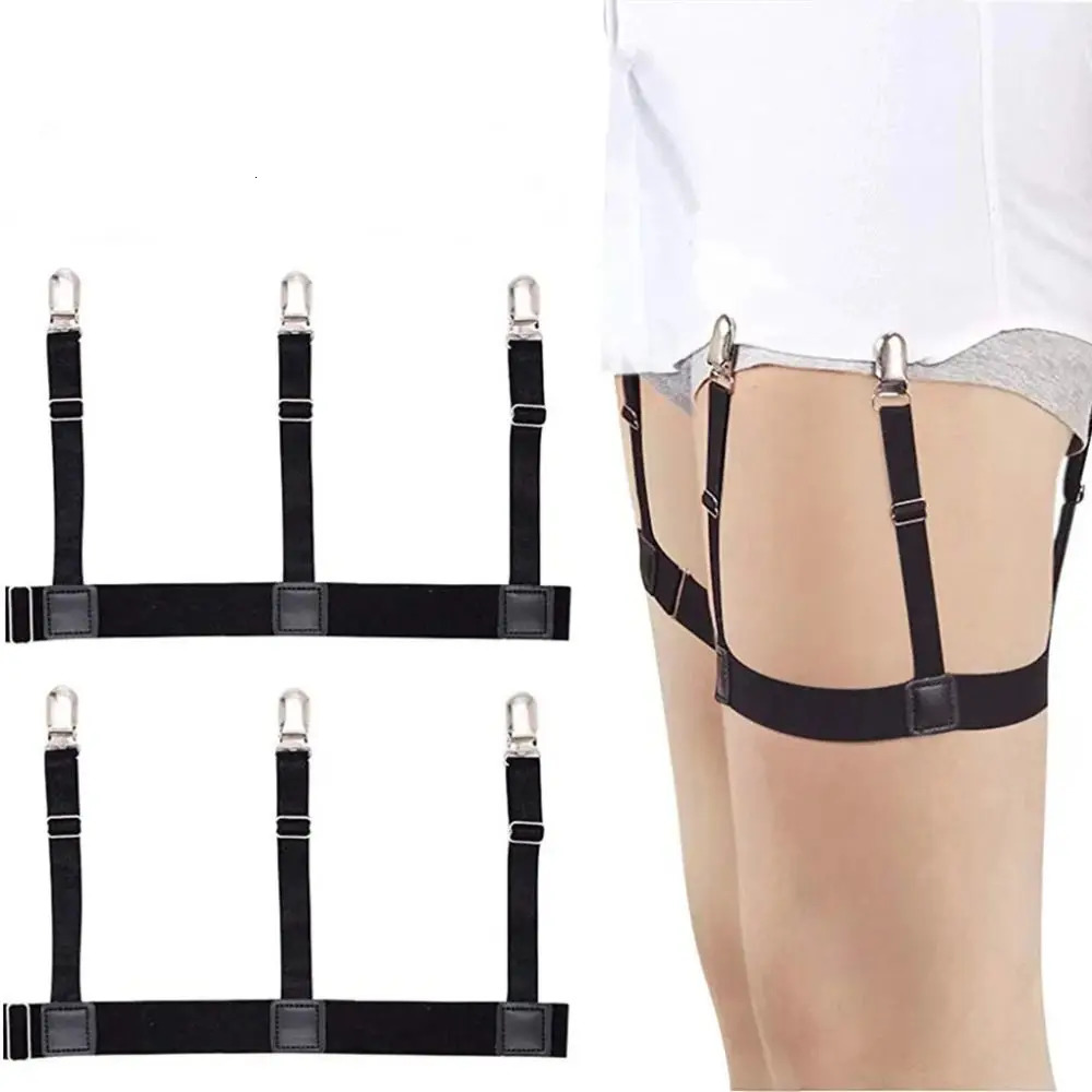 1 Pair Men Shirt Stay Belt with Nonslip Locking Clips Adjustable Lock Tirant Shirts Tucker Leg Thigh Suspender Garters Strap 241122