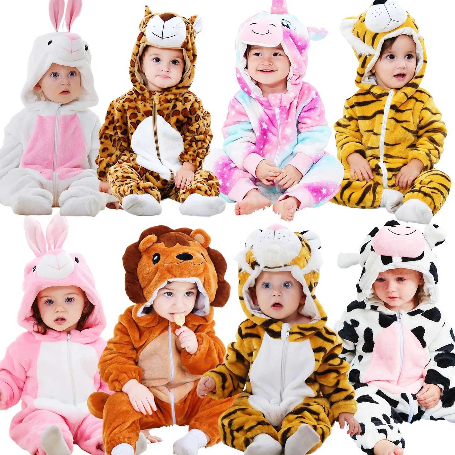 Pajamas Winter Costume Flannel for Girl Boy Ropa Bebe Kigurumi Pajamas for Children Animal Panda Tiger Onesie Kids Baby Jumpsuit H241205