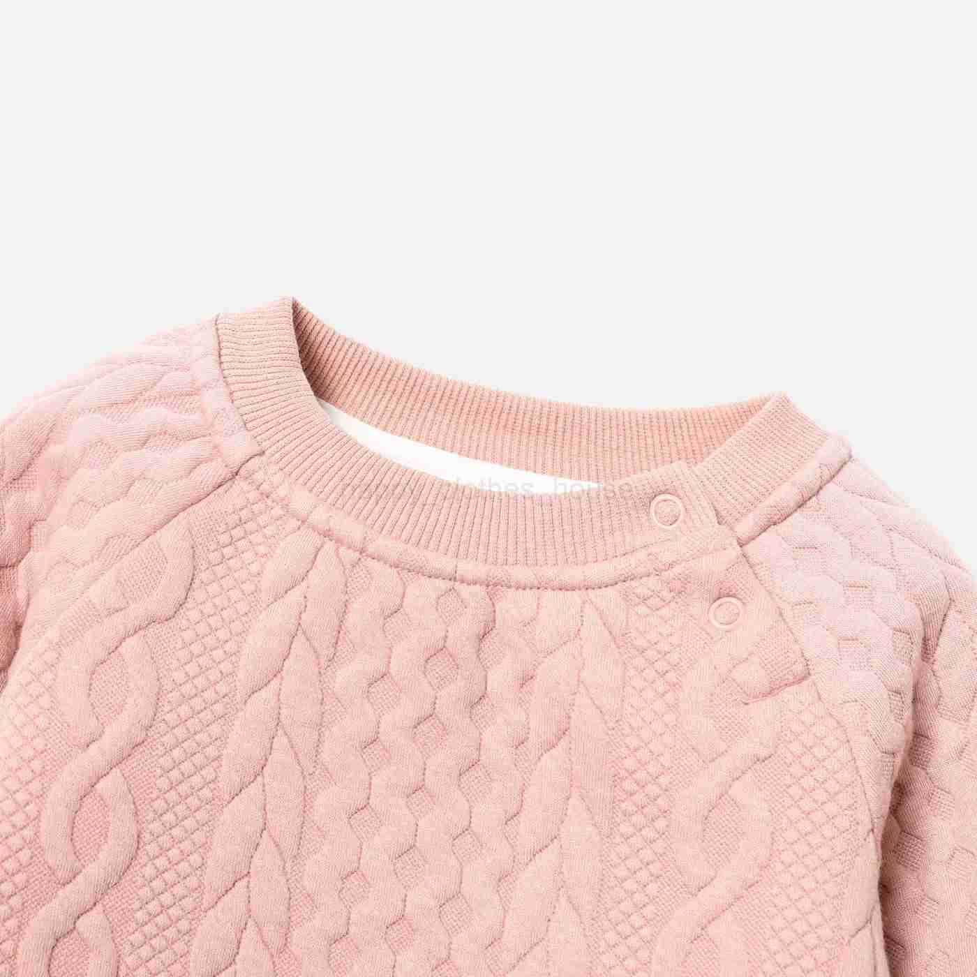 2pcs Baby Boy Solid Color Cable Knit Textured Long-sleeve Sweatshirt and Elasticized Pants Set Soft and ComfortableXJ241205