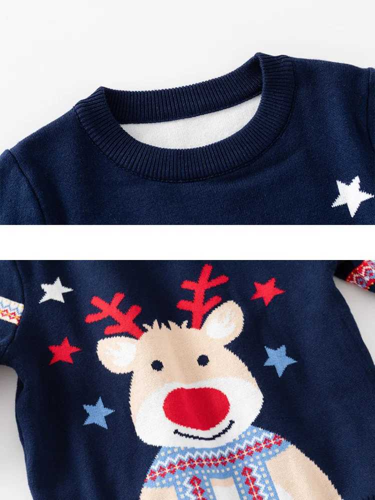 Winter Childrens Thick Sweater Boys and Girls Double Deer Jacquard Knitted Sweater Red Christmas Decorative Sweater W241205