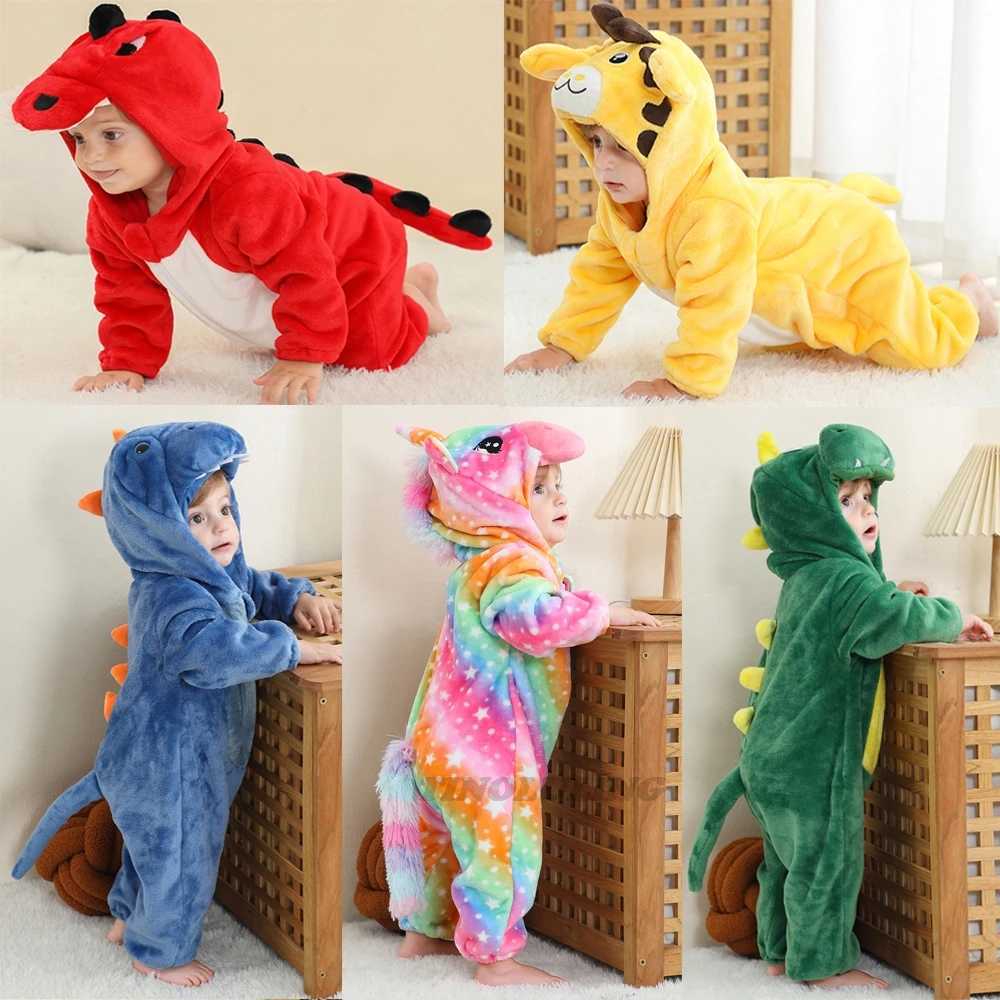 Pajamas Toddler Boys Girls Kigurumi Pajamas 0-4 Years Children Sleepwear Winter Baby Rompers Infant Flannel Warm Clothes Animal Onesies H241205