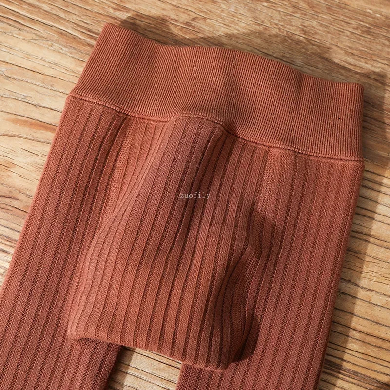 Kids Super Thicken Warm Winter Tights for Girls Vertical Stripe Cotton Toddler Baby Velvet Tights Children Solid Plush Leggings 241204