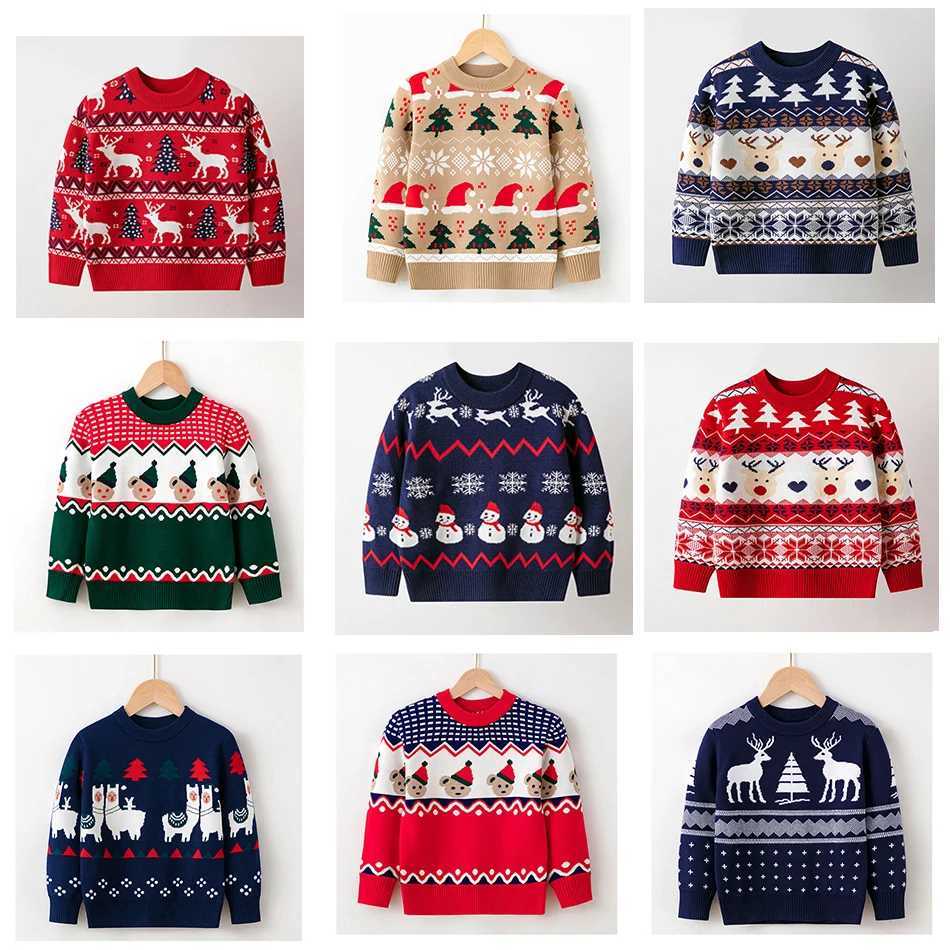 Childrens sweaters with geometric patterns of deer fur for boys and girls autumn and winter Christmas tops for children W241205
