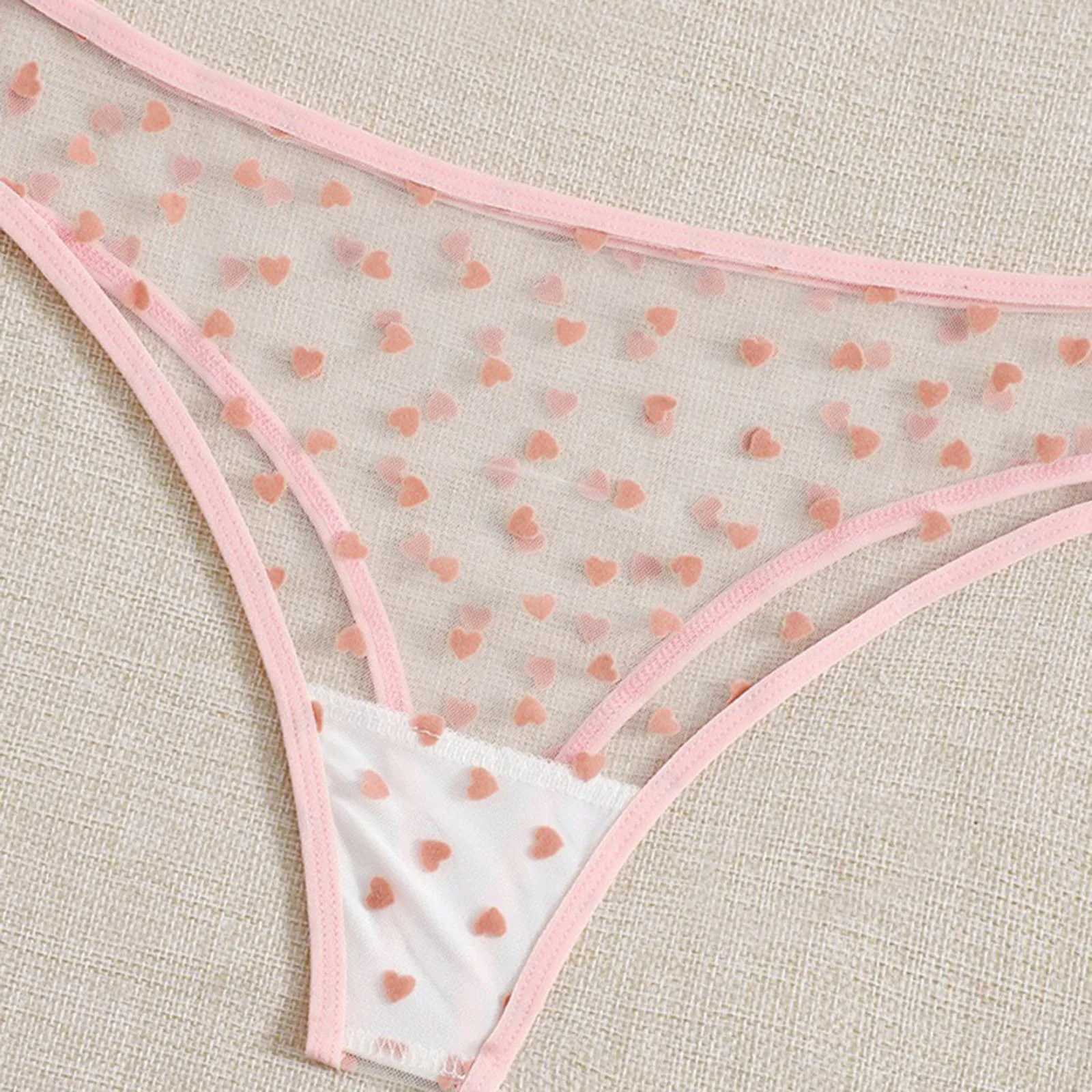 Womens Underwear Suit Sexy Mesh Perspective Temptation Love Polka Dots Underwear Set Sexy Lingerie For Fine Women TransparentXJ241205