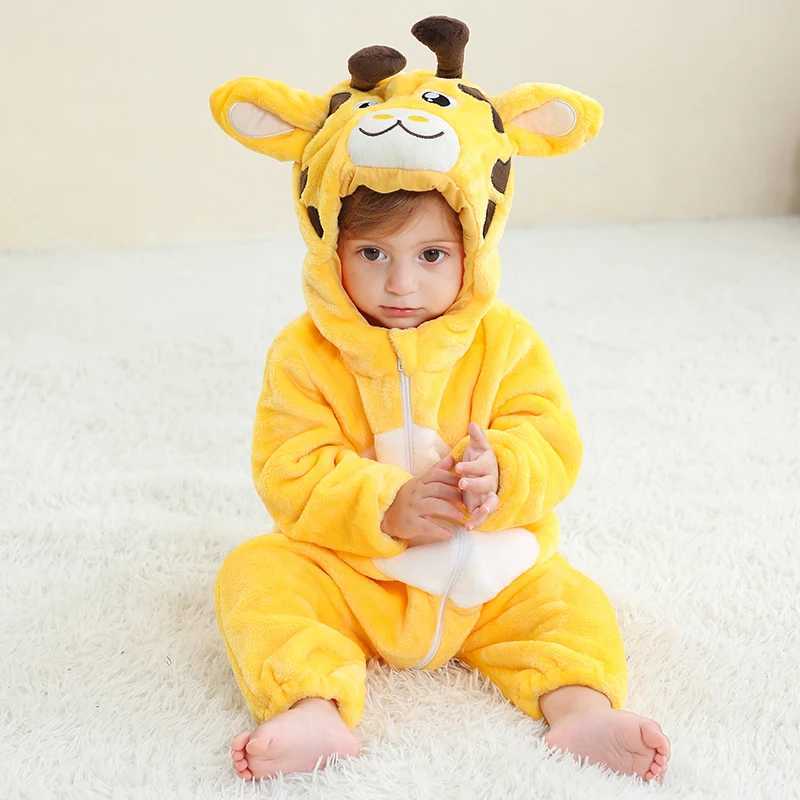 Pajamas Res Dinosaur Kigurumi Rompers for Newborn Kids Winter Baby Clothes Childrens Bodysuit Animal Hooded Jumpsuit Toddler Overalls H241205