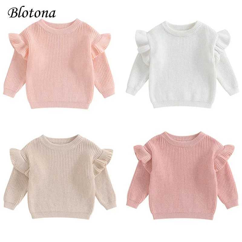 Blotona newborn girl boy knitted pleated long sleeved sweater solid color loose pull flower childrens casual top W241205
