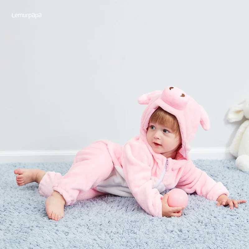Pajamas Pig Romper Baby Warm Jumpsuit Boys Girls Winter Outfit Toddlers Halloween Animal Suit Funny Onesie Festival Party Bebe Clothes H241205