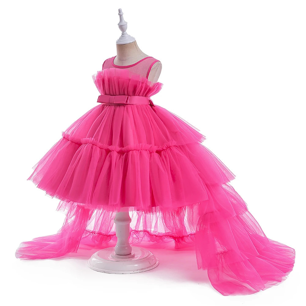Summer Pink Trailing Lace Baby Girl Dress Toddler 1st Birthday Party Princess Dresses for Girl Formal Puffy Wedding Gown Vestido 241204