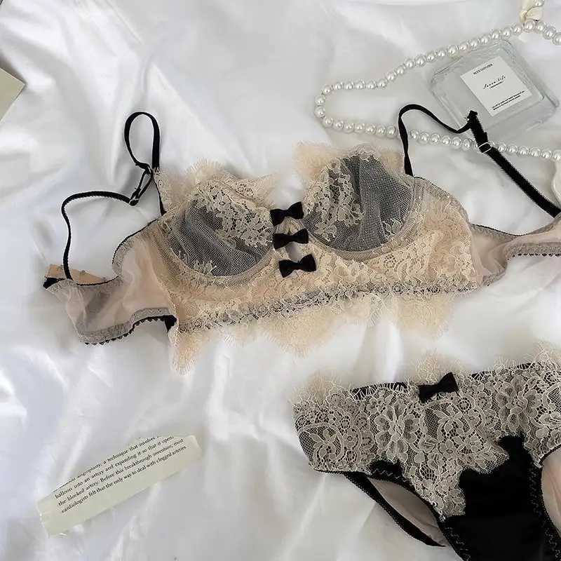 French sexy lace lingerie for womens anti sagging collection soft steel ring ultra-thin bra setXJ241205