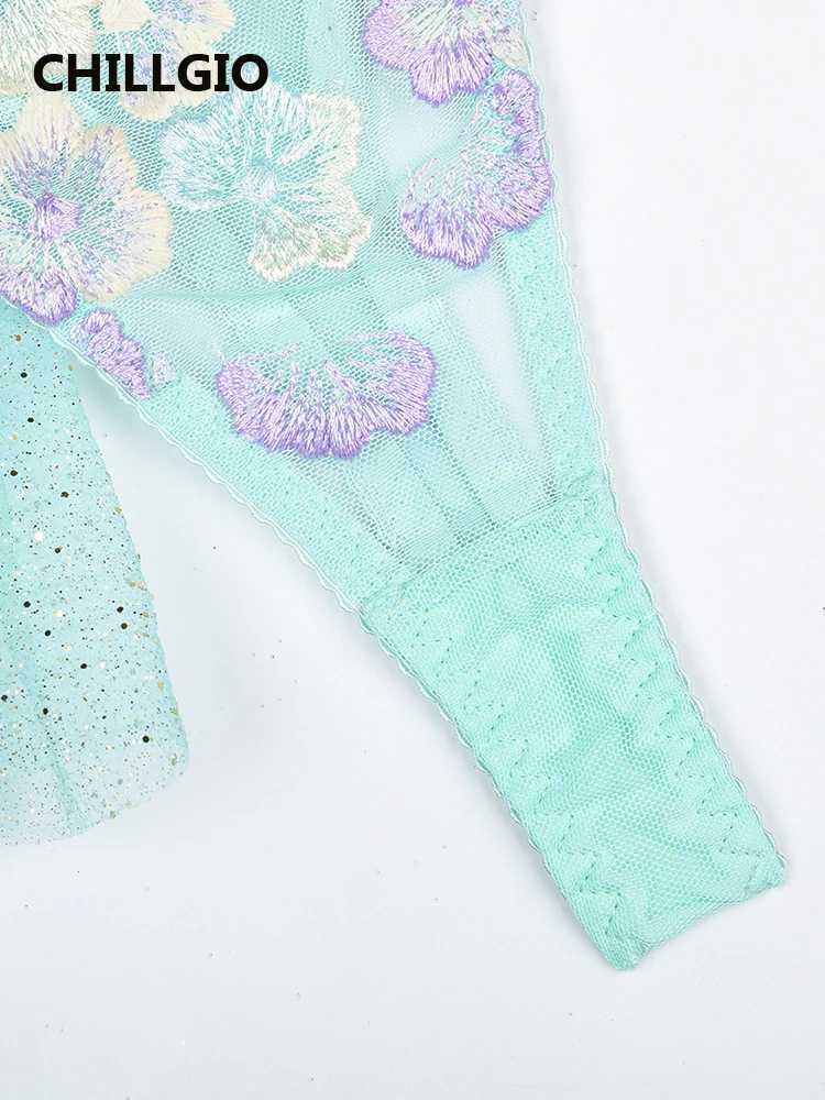 LLGIO Women Embroidered Floral Bra Brief Suits Sexy Hotsweet Glitter Sequins Push Up Lingerie Fashion Mesh Underwear SetsXJ241205