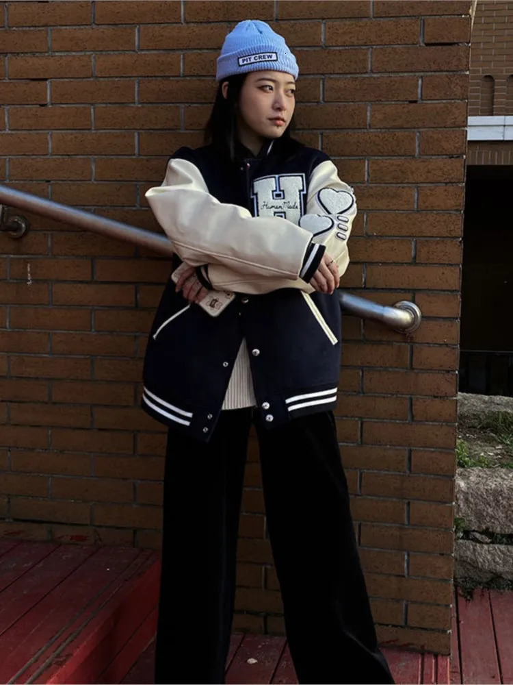 America Bomber Black Heart Jacket Female Oversized Baseball Jacket Women Harajuku Loose Streetwear Outerwear Goth 241205