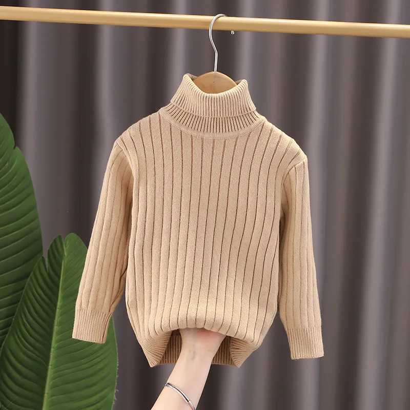 Autumn and Winter Girls Sweater Fashion High Neck Vertical Stripe Design Full Sleeve Knitted Bottom Suitable for Children Aged 2-6 W241205