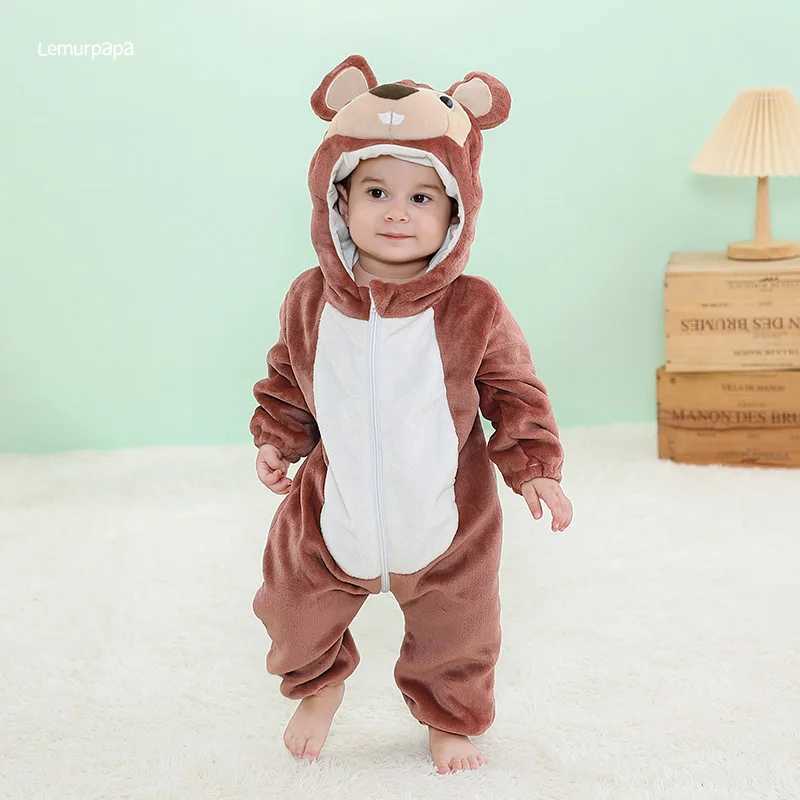 Pajamas Brown Mouse Romper Baby Jumpsuit Boy Girls Winter Outfit Toddlers Halloween Animal Suit Funny Onesie Festival Party Bebe Clothes H241205