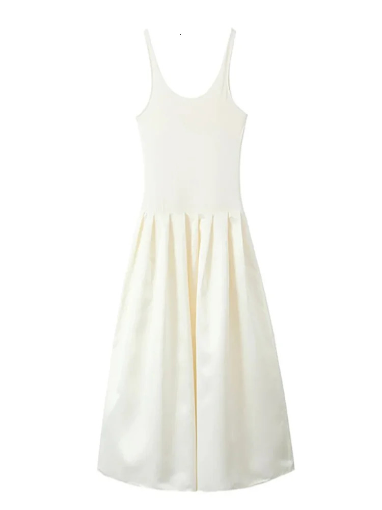 Elegant Patchwork Long Dresses Women Square Collar Sleeveless A Line Slim Dress Female Summer Fashion Lady Party Vestidos 241205