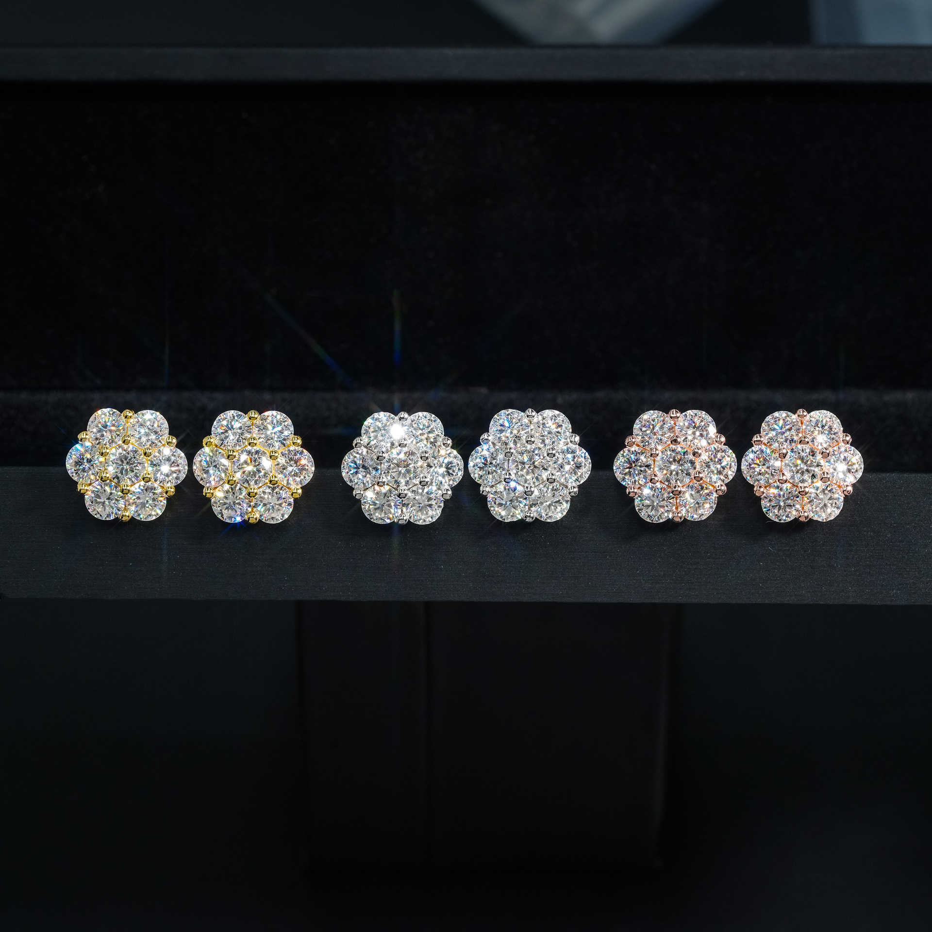 New S sier 5.0mm moissanite full flower studded hip-hop minimalist and personalized earrings