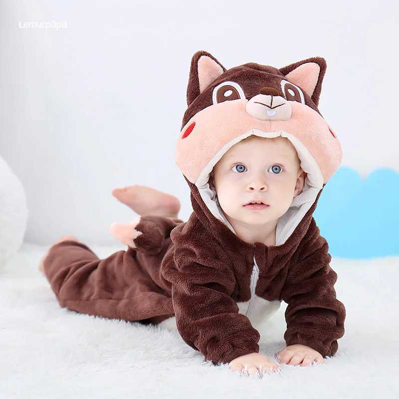 Pajamas Squirrel Romper Baby Boy Girls Pajama Toddlers Winter Outfit Halloween Animal Suit Onesie Festival Party Bebe Clothes Kigurumis H241205
