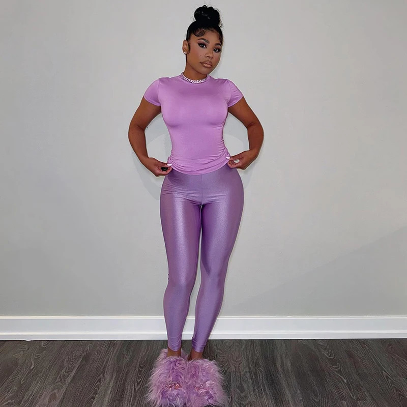 BUILDINGB Women Casual Tracksuit Sport Pants In Matching Two Piece Set Slim Sexy T Shirt Tops Long High Waisted Leggings Pan 241204