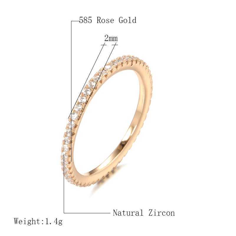 Kinel New Arrivals 585 Rose Gold Single Row Micro Wax Inlaid Natural Zircon Ring for Womens Wedding Party Tern Exquisite Jewelry W241205