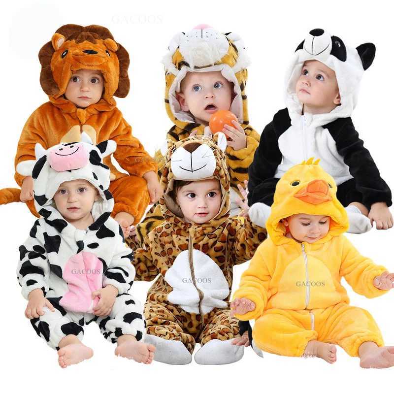 Pajamas Winter Baby Rompers Baby Pijamas Panda Tiger Monkey Fox Animal Cartoon Hooded Jumpsuits Cosplay Costume Boys Girl Pajama H241205