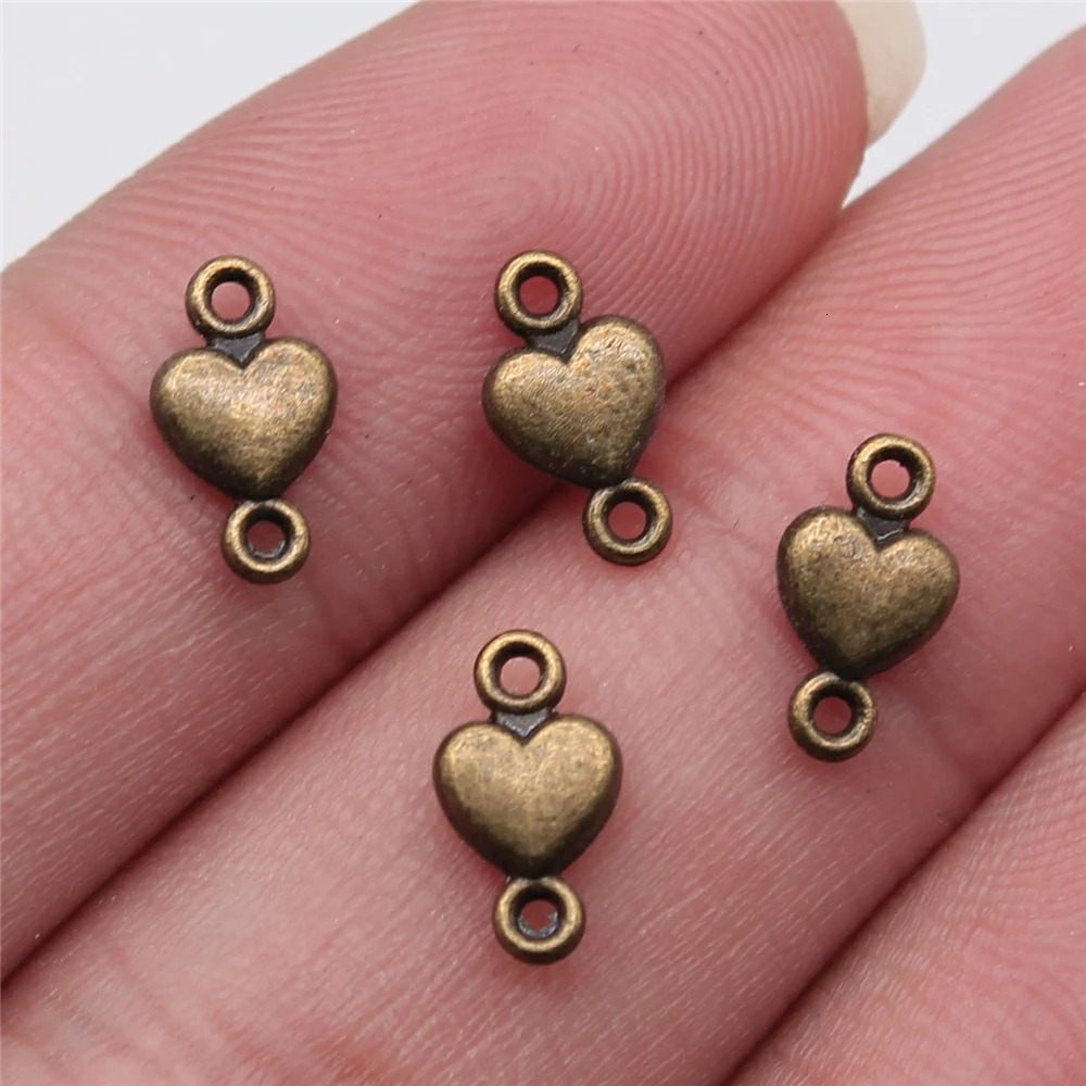 WYSIWYG 40pcs Charms Connector Antique Silver Color Small Heart DIY Jewelry Making Accessories 10x5mm 241122