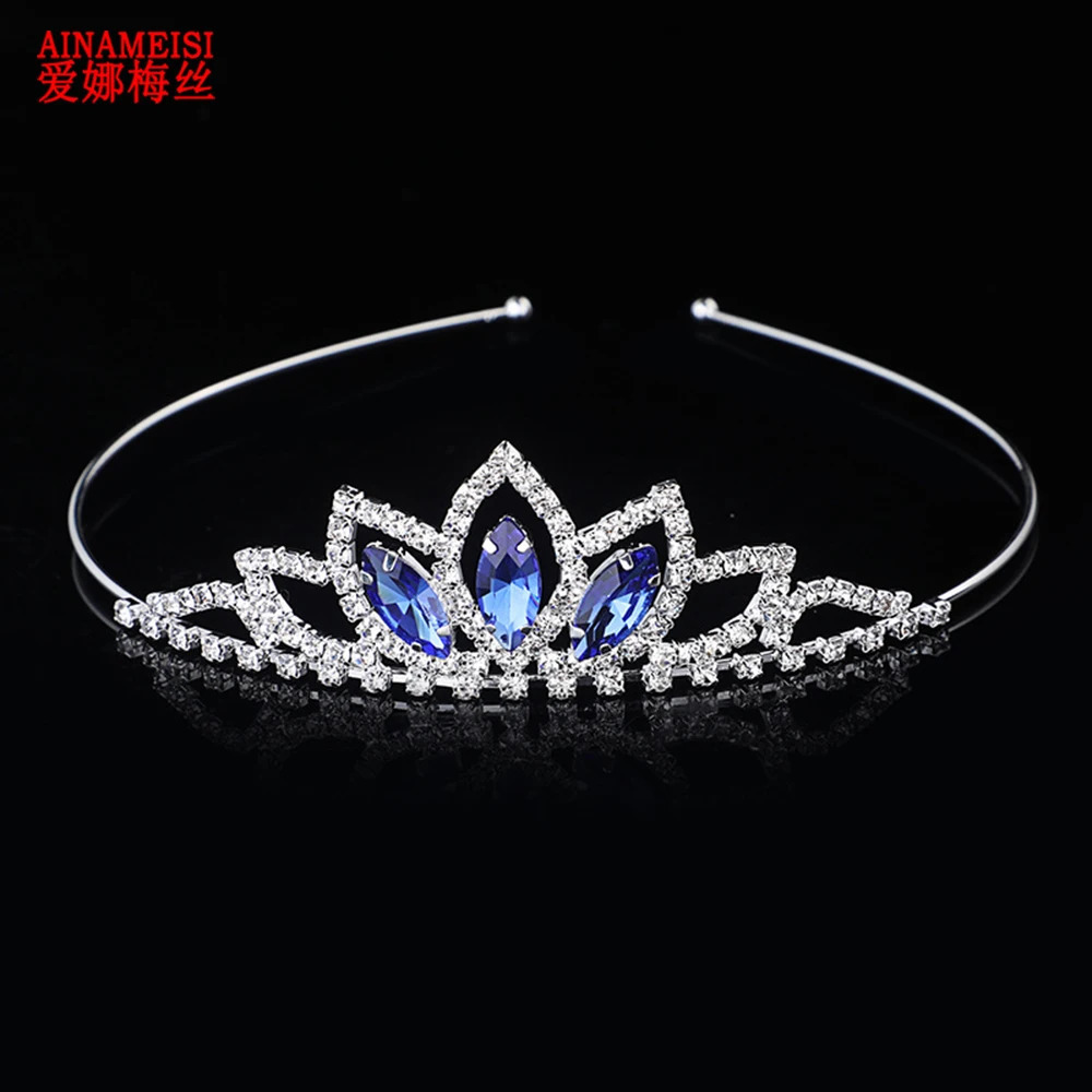 AINAMEISI Crystal Glass Crown Headband Children Girl Princess Headdress Wedding Hair Accessories Party Gifts 241122
