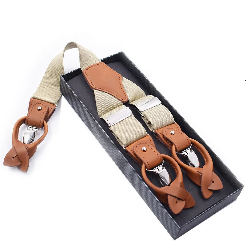 35X125 6 Clips Genuine Leather Men Suspenders Male Casual Suspensorio Buttonend Trousers Strap Jockstrap Hombre Suspensorios 241122