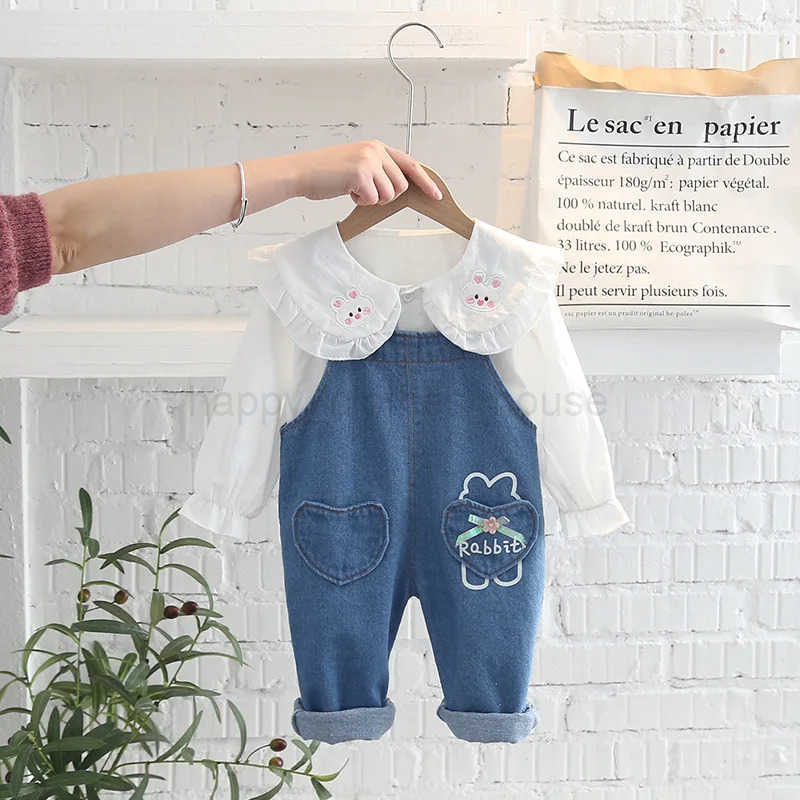 Autumn kids Baby girls clothes long sleeve Shirt+ Jeans 2024 Korean Fashion Casual girls clothes set for 0-4 yearXJ241205