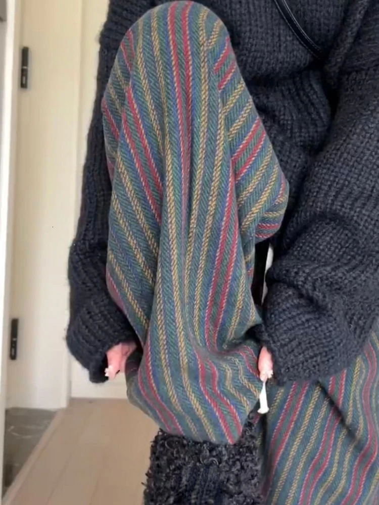 2024 Vertical Stripe Wide Leg Trousers Casual Harajuku Women Drawstring Pants Vintage Y2k Aesthetic Grunge Loose Pocket Pantalon 241204