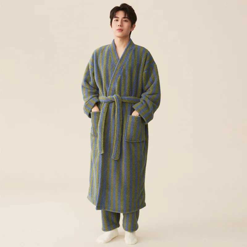 Thick flannel long pants pajama set autumn and winter new couple coral velvet womens mens bathroom pants W241204