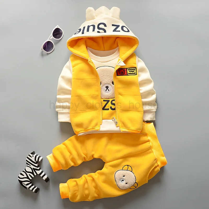 Childrens Autumn Winter Set Velvet Hoodie Boys Girls Top and Pants 3PCS Set Childrens and Toddler Warmth Set 0-4YXJ241205