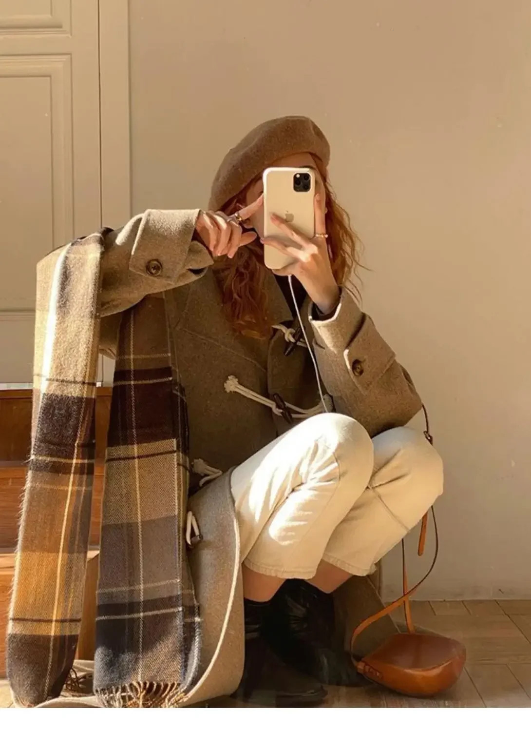 College Style Japanese Lovely Woolen Coat Medium Length Ox Horn Buckle Student Coat Camel Winter Coat Autumn Winter 241204
