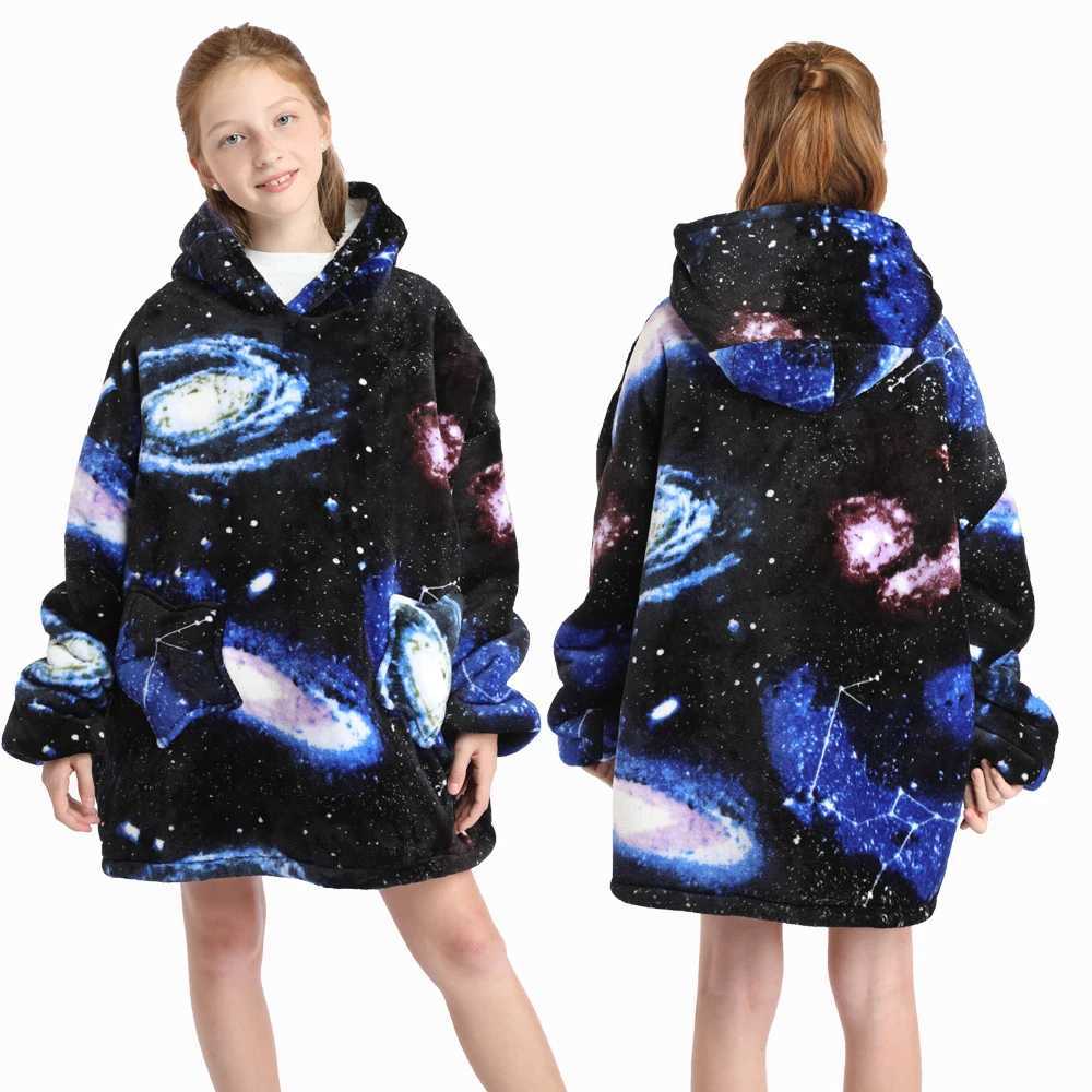 Pajamas Boys Animal Sweatshirt Autumn Winter Girls Casual Pullover Big Kids Hooded Oversized Tops Children Blanket Clothing 4-14 Years H241205