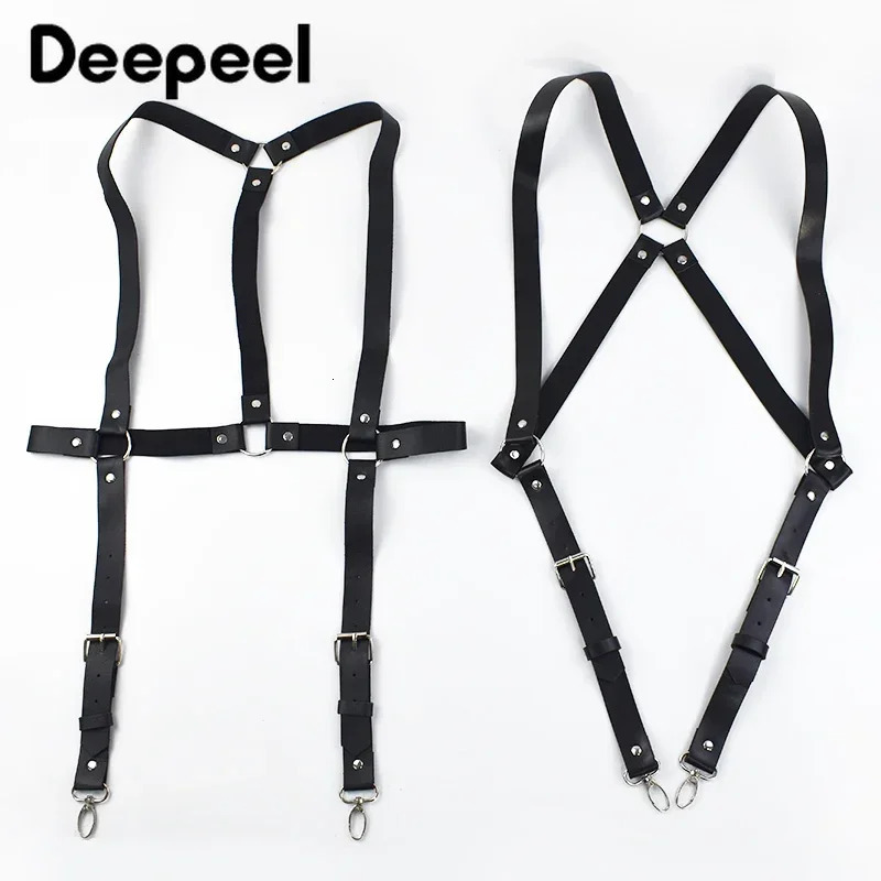 Deepeel Mens Adult Suspenders 2Clips Hook Leather Braces Male Binding Strap Waist Unisex Jockstrap Punk Decoration Harness Belt 241122