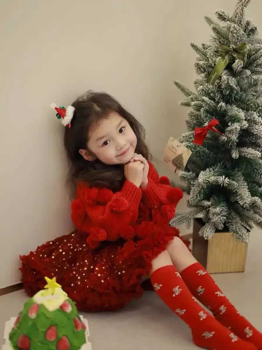 New autumn and winter clothing 2024 Korean girl Christmas red sweater Versatile cute childrens clothing W241205