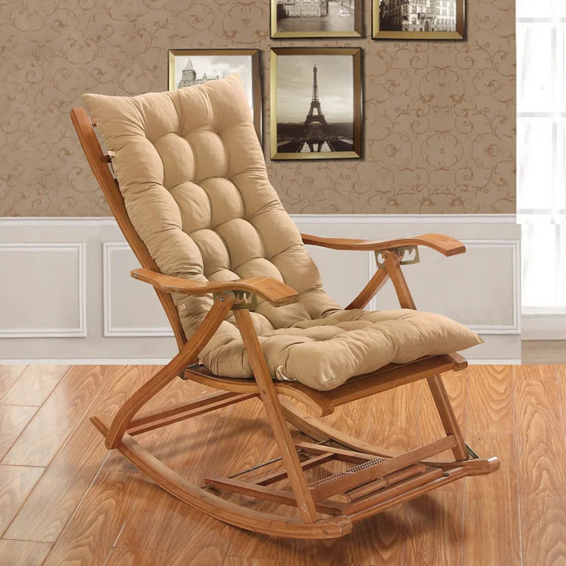 Four season thick bench cushion rocking chair solid color thick outdoor garden lounge chair 241205