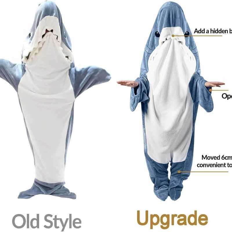 Pajamas New Cartoon Blue Gray Shark Blanket Sleeping Bag Pajamas Halloween Sleeping Suit Child Adult Plush Hoodie Fish Cosplay Costume H241205