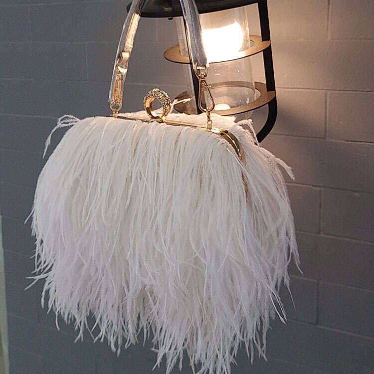 Women's Hand Bags Real Natural Ostrich Feather Tote Evening Dress Bag Shoulder Bag Party Money Bag Wallet Clutch