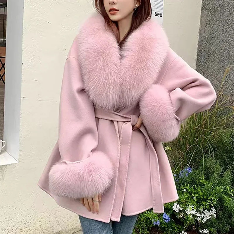 2024 Real Fox Fur Collar Winter Womens Fur Scarf Natural Fur Collar and Cuff Set Neck Warmth Fox Fur Coat Scarf 241205