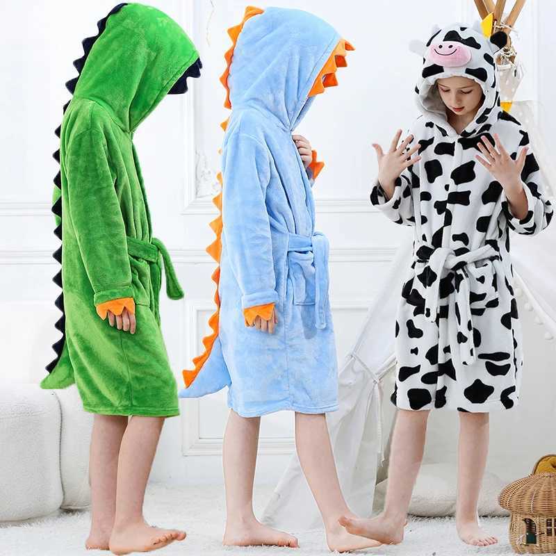 Pajamas Halloween Dinosaur Bathrobes for Children 3 5 7 9 11 13 Years Kids Animal Flannel Homewear Boy Hooded Sleepwear Girls Nightgown H241205