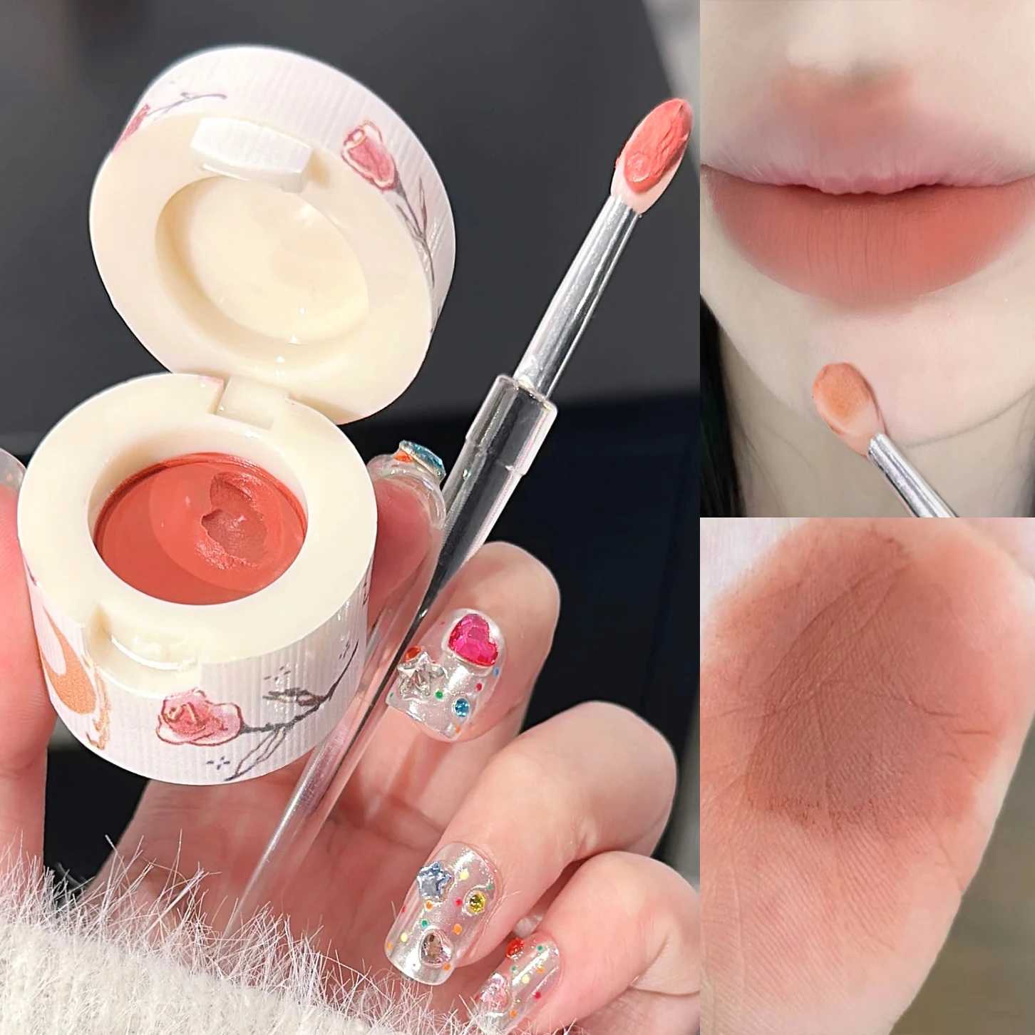 Mousse Canned Lip Glaze Mud Waterproof Liquid Lipstick Nude Pink Lips Cheek Tint Mud Makeup Lip Gloss With Lip Brush CosmeticsXJ241205