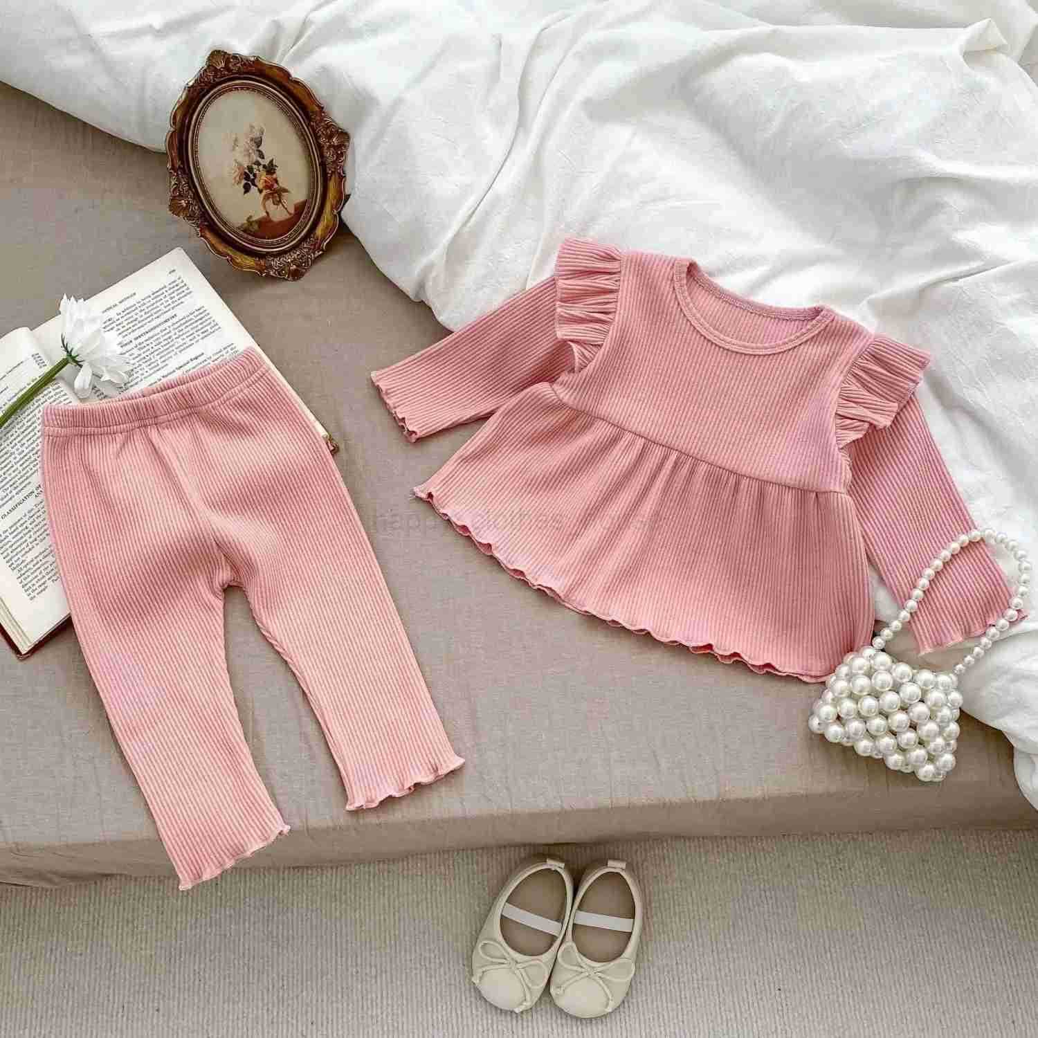 Autumn Baby Suit Thin Solid Color Top + Trousers 2-piece Set Outer Wear Casual Home Clothing Loungewear OutfitXJ241205