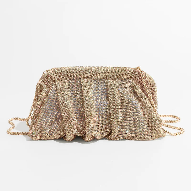 y Ruched Evening Clutch Bag ner Diamonds Women Handbags Crystal Mesh Shoulder Bags Shinny Rhinestone Party Purses 241204