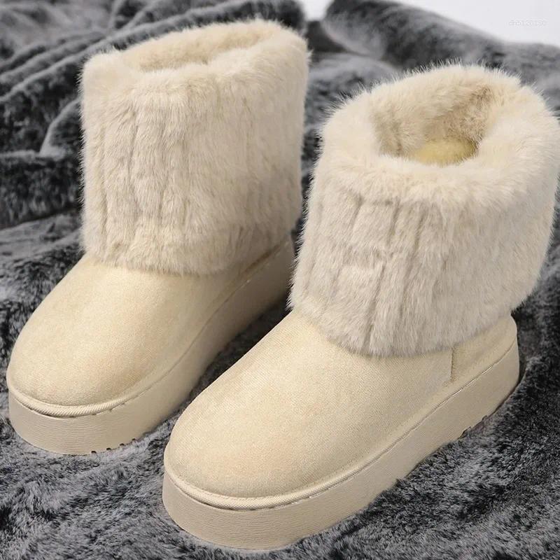 Boots Platform Women's Round Toe Warm Thickened Plush Winter Mid-calf Thick Sole Casual Comfortable Anti-slip Women Snow Boot