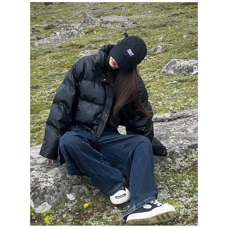 Womens Brown Down Jacket Fashion Zipper Thickened Warm Feather Womens Duck Down Comfortable Short Solid Winter Coat 241202