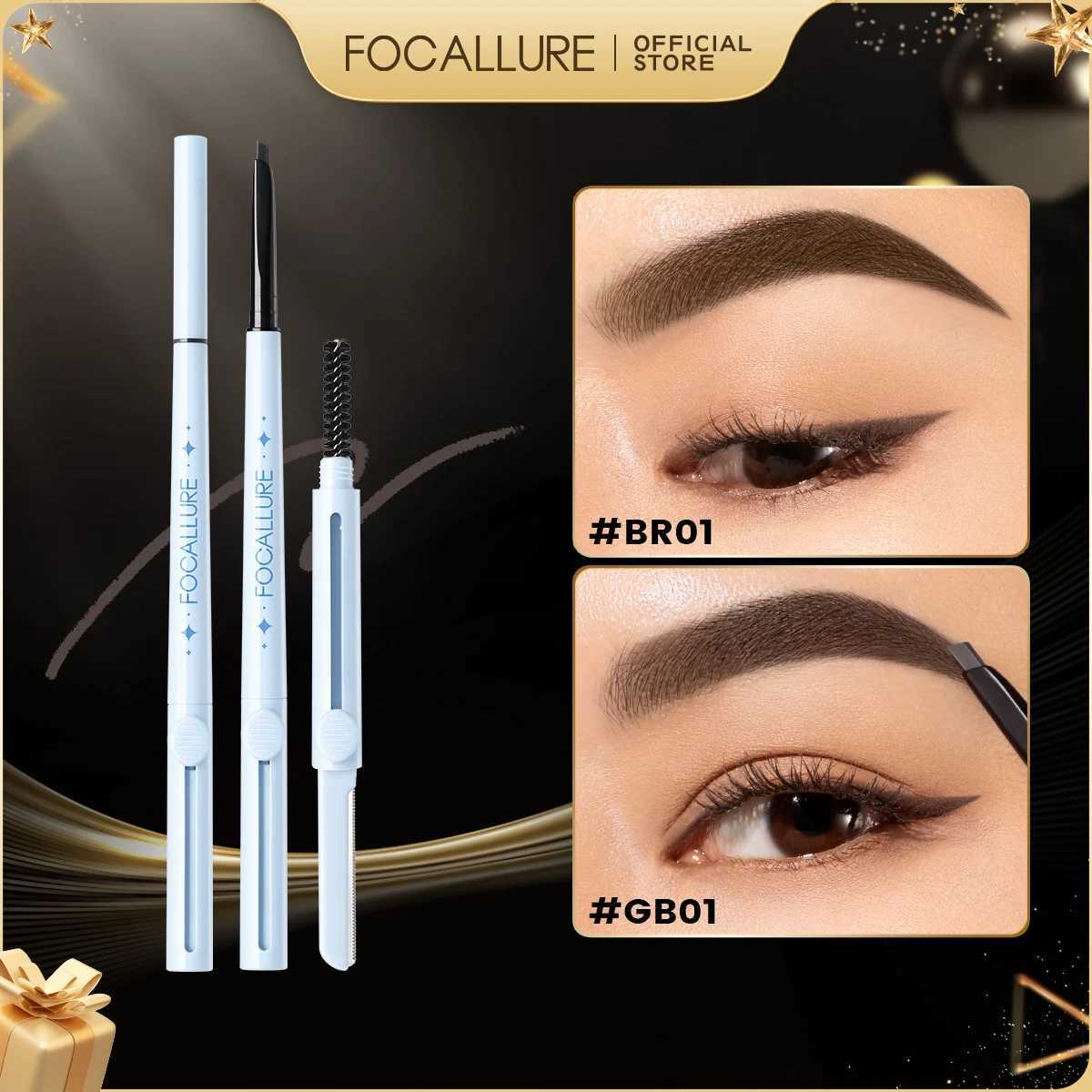 FOCLARURE 3-color eyebrow pencil waterproof and durable 3-inch ultra-fine triangular eyebrow makeup cosmetics W241205